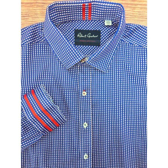 Robert Graham Mens Tailored Fit Checkered Dress Shirt 2XL - Picture 4 of 9